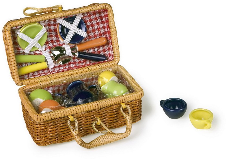 Picknickkorb mit praktischem Wagen und Tassen Kanne Löffel Untersetzer 