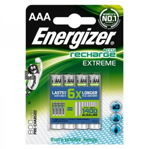 Energizer piles recharchable, Accu type AAA 4pc, 800mAh