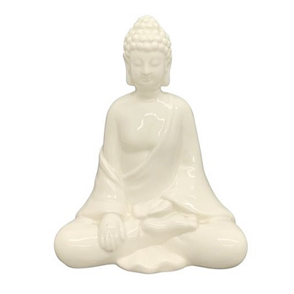 Buddha Figur Porzellan weiss, H 17 cm