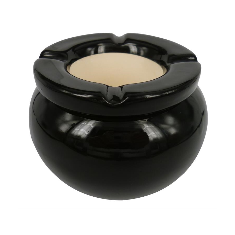 runder Windsicherer Aschenbecher schwarz aus Keramik   -  Haushalt - Spielwaren - Geschenke - Versand und Fachgeschaeft